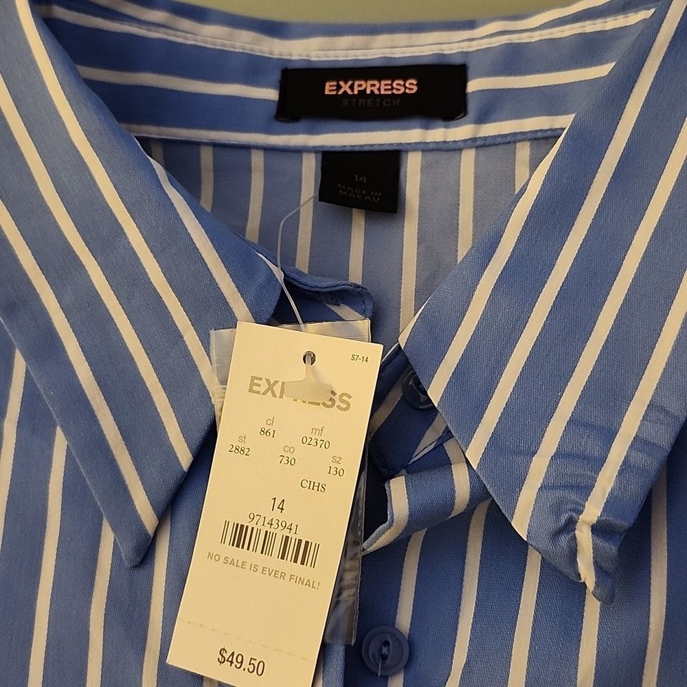 Express Button Down Tailored Fit Cufflink Blouse Size 14 - Picture 4 of 7